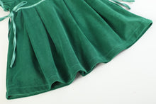 Load image into Gallery viewer, Green Velvet and Satin Bow Christmas Dress
