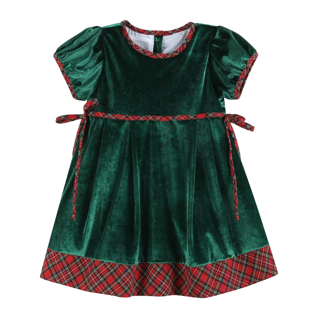 Green Velvet Tartan Bows Dress