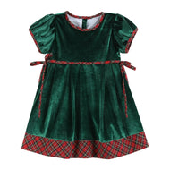 Green Velvet Tartan Bows Dress