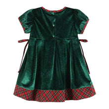 Load image into Gallery viewer, Green Velvet Tartan Bows Dress
