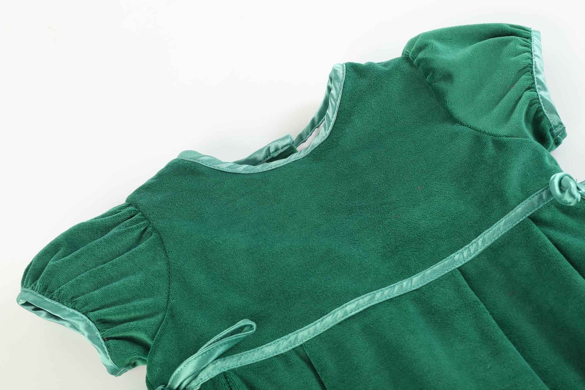 Green Velvet and Satin Bow Christmas Dress - Abbies Place