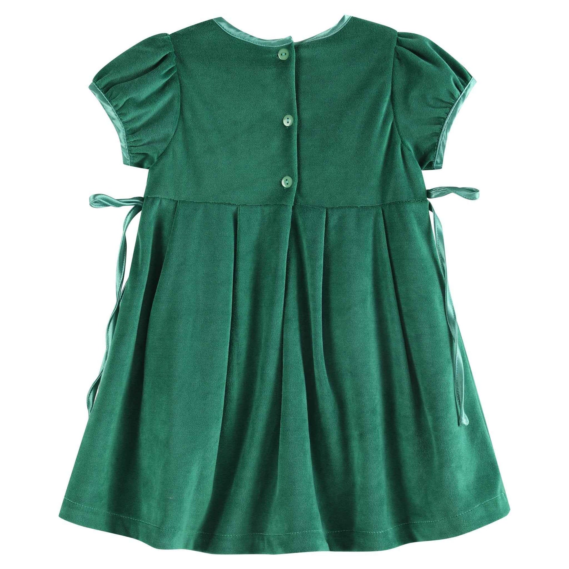 Green Velvet and Satin Bow Christmas Dress - Abbies Place