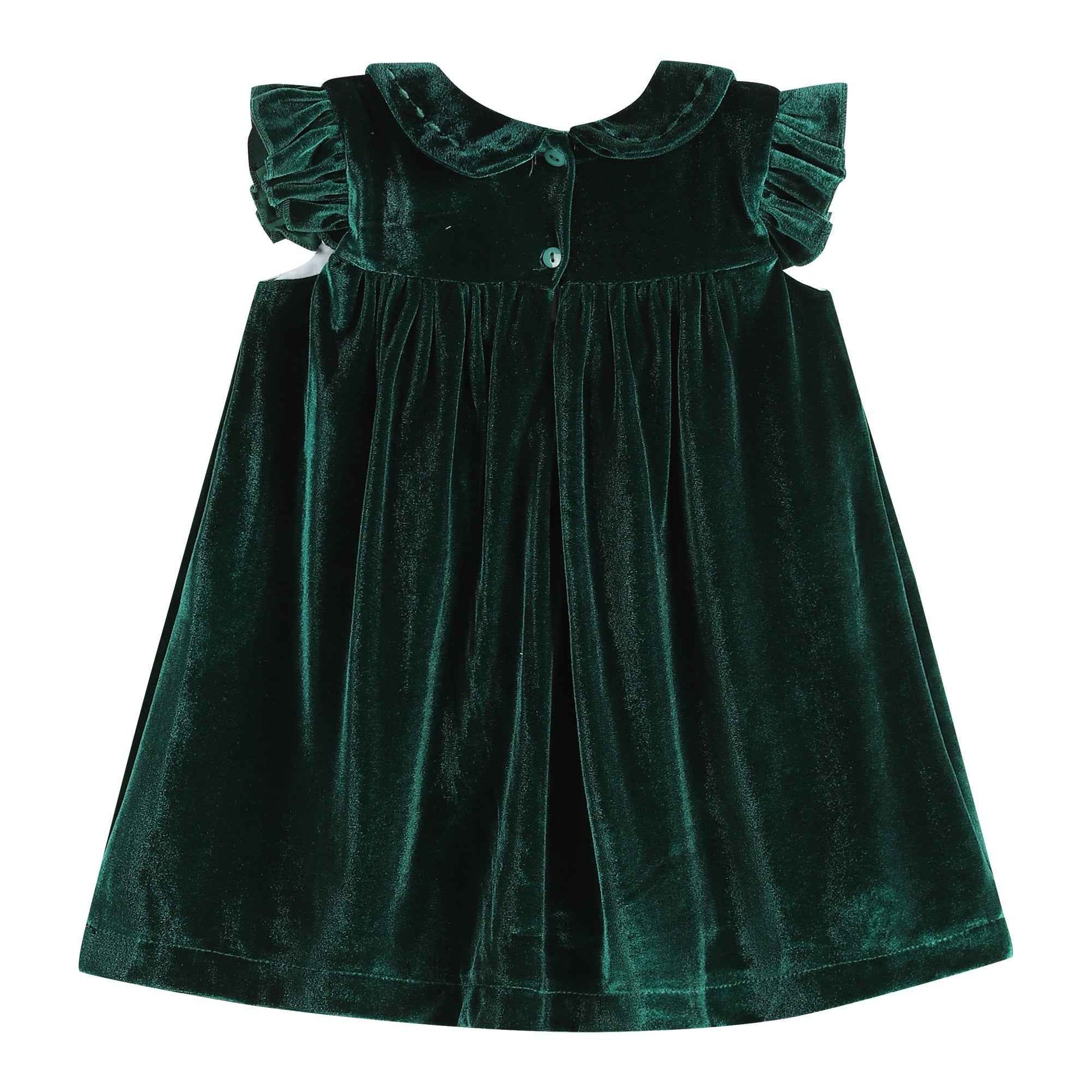 Green Velvet Ruffle Dress - Abbies Place