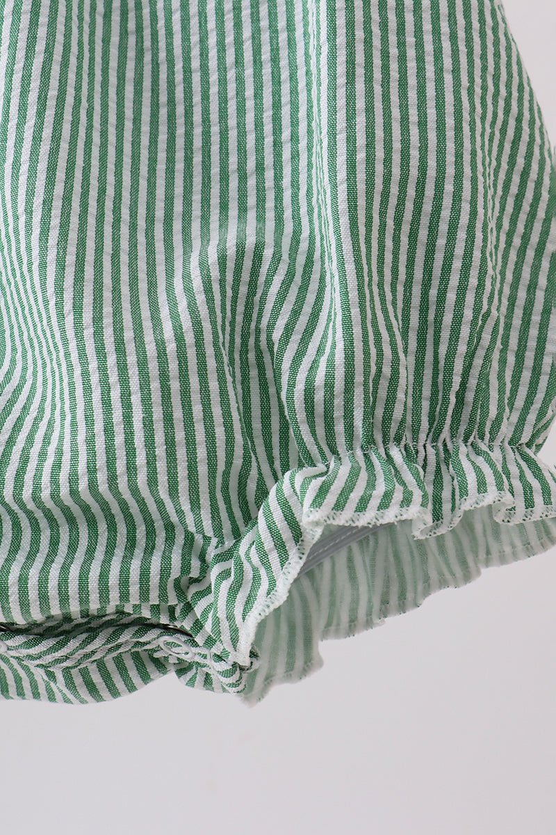 Green Watermelon Stripe Smocked Embroidered Seersucker Bubble - Abbies Place