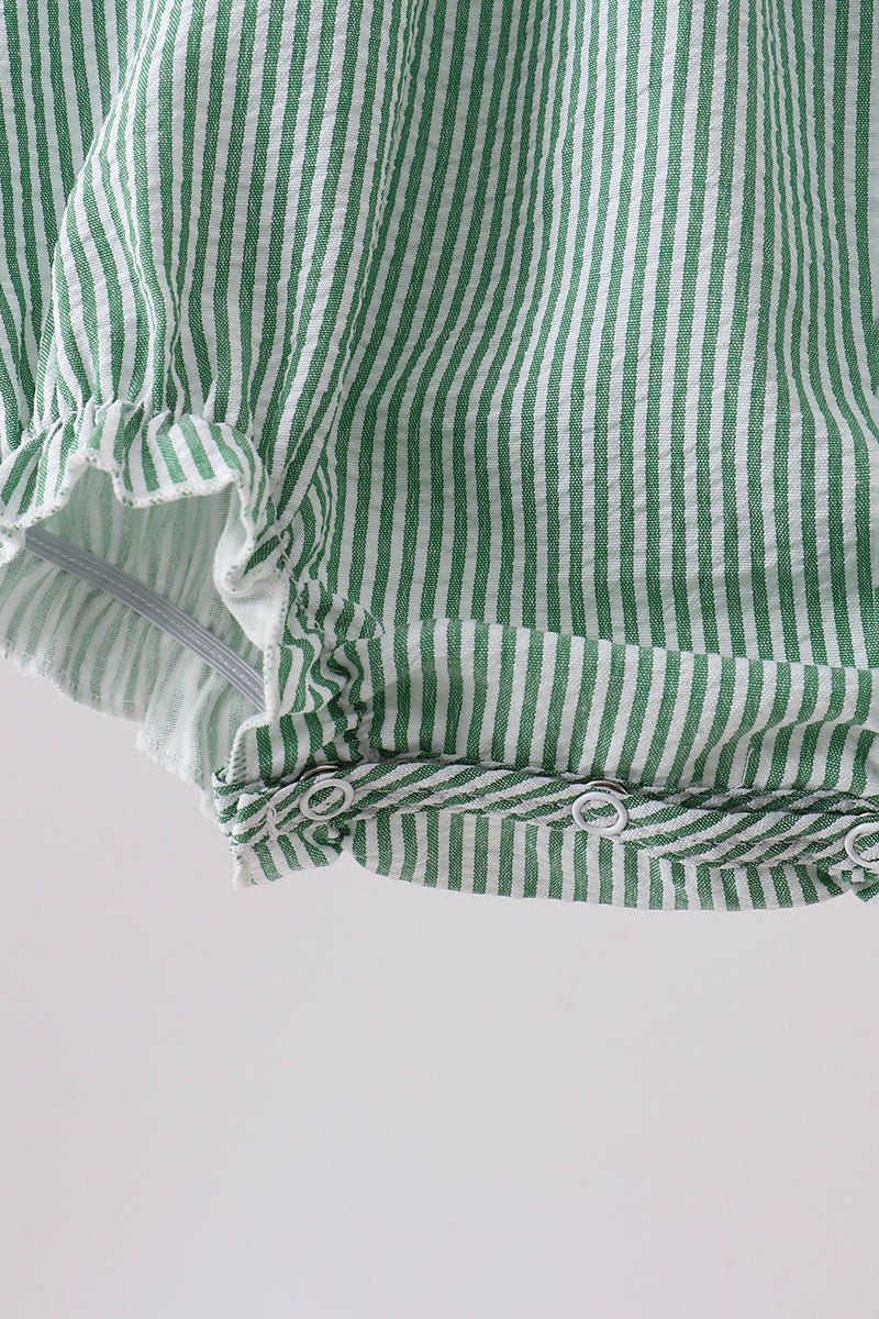 Green Watermelon Stripe Smocked Embroidered Seersucker Bubble - Abbies Place