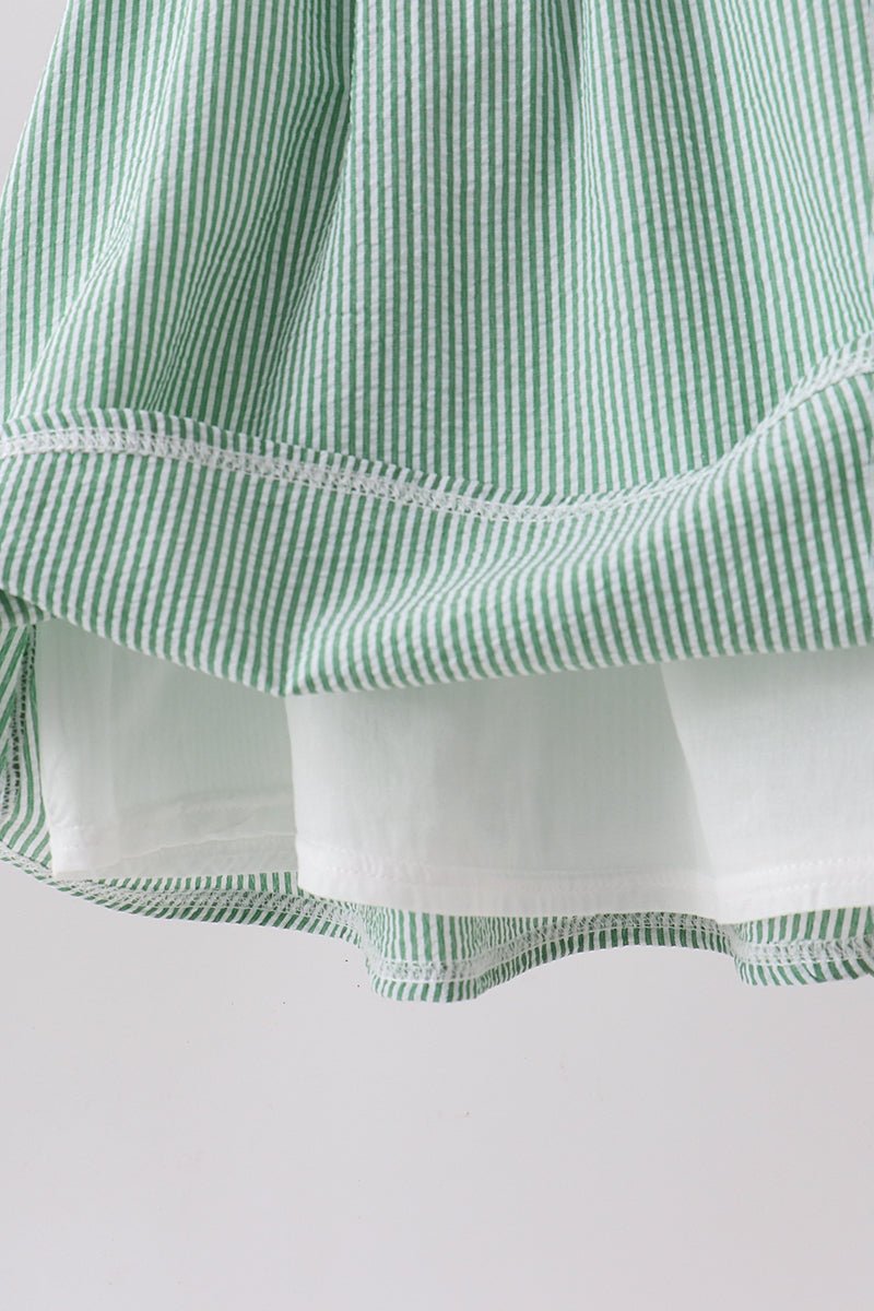 Green Watermelon Stripe Smocked Embroidered Seersucker Dress - Abbies Place