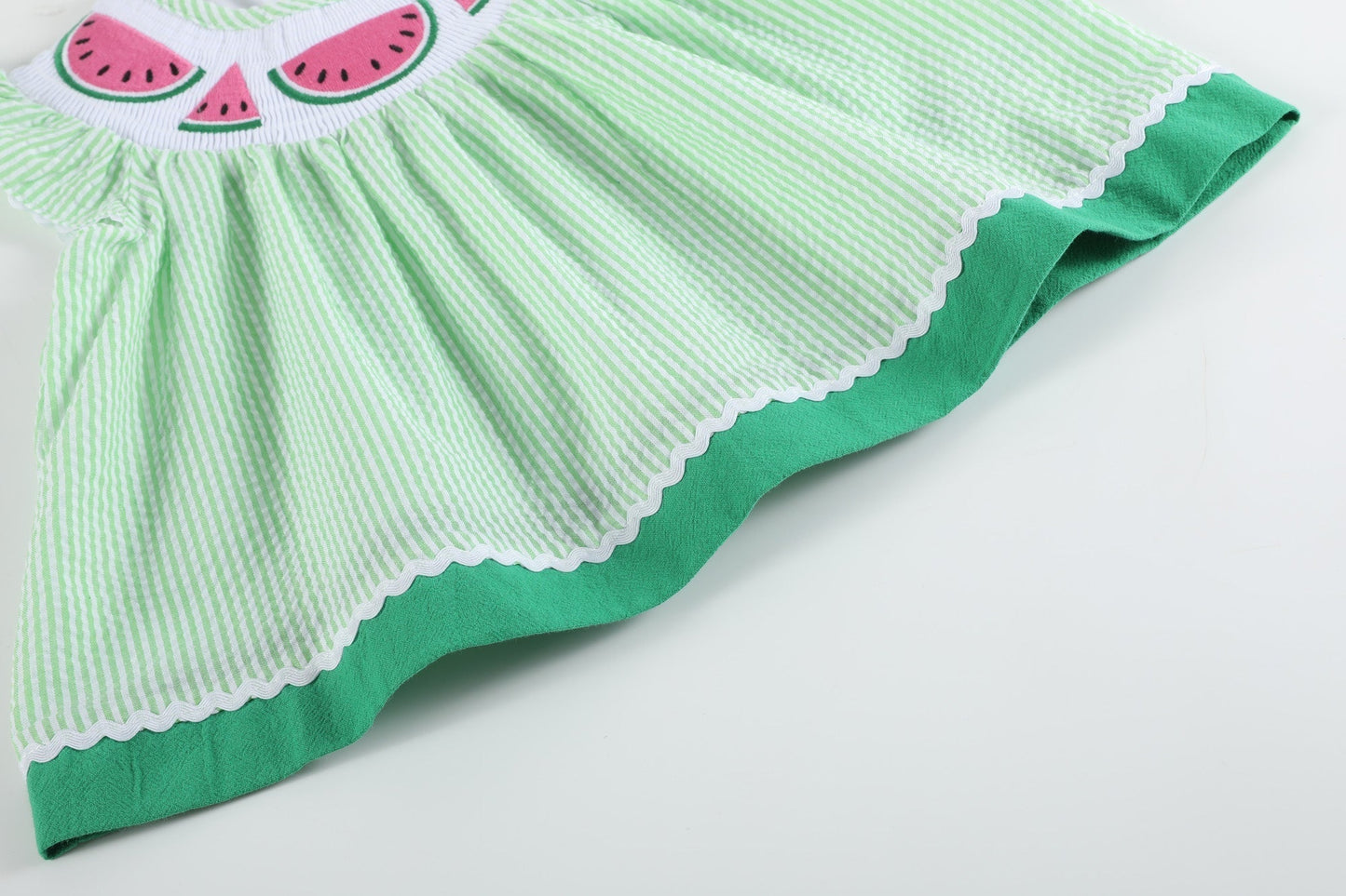 Green & White Stripe Watermelon Smocked Angel-Sleeve Dress & Bloomers - Abbies Place
