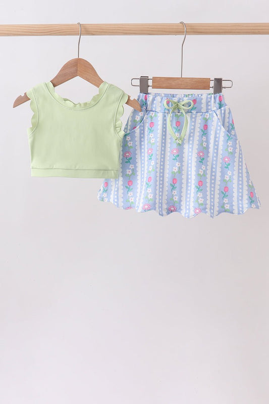 Green&purple floral bow skorts set - Abbies Place