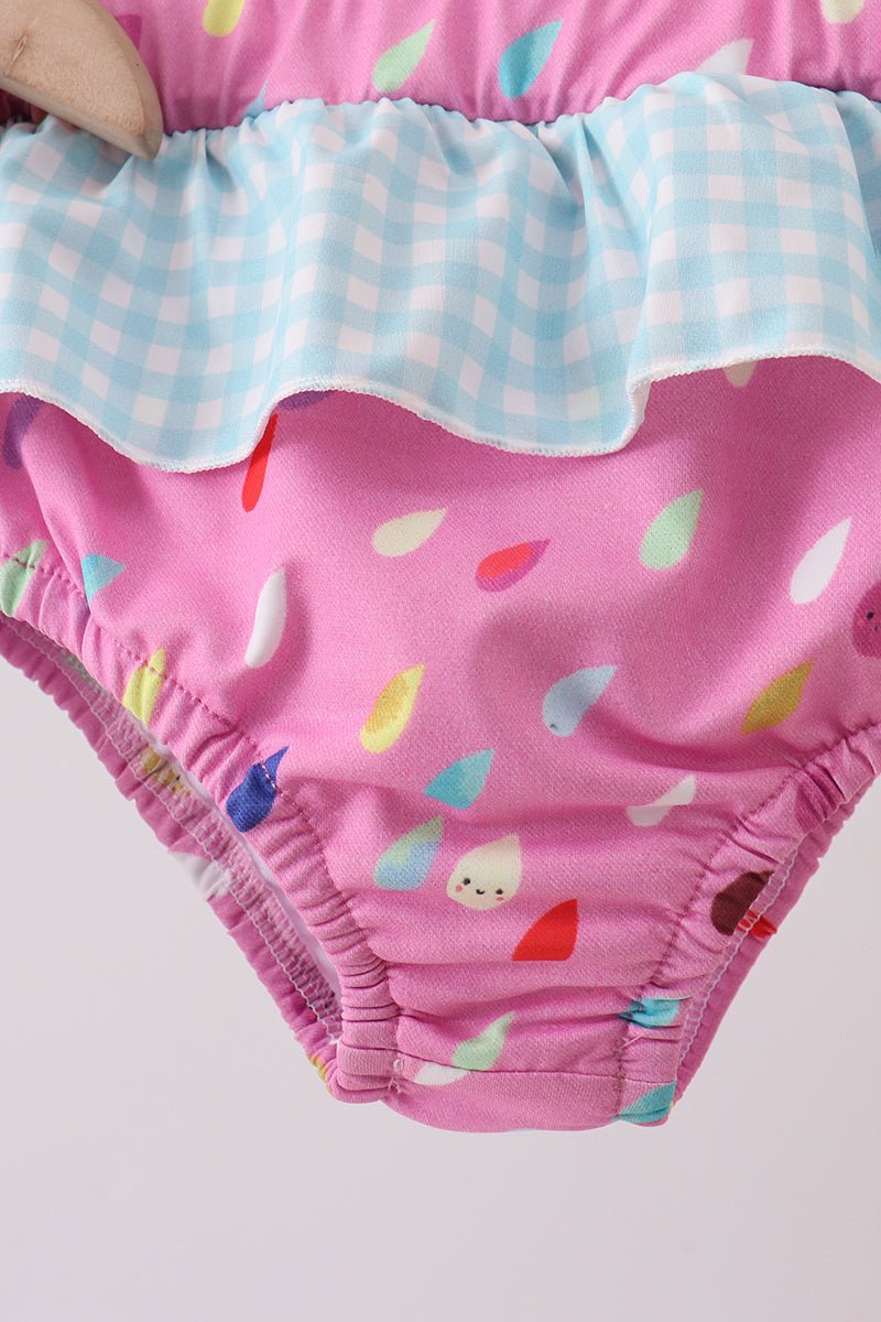 Hot Pink Umbrella Embroidered UPF Swim Set - Abbies Place