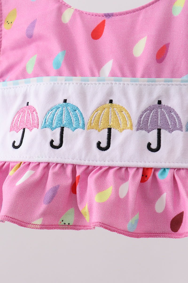 Hot Pink Umbrella Embroidered UPF Swim Set - Abbies Place