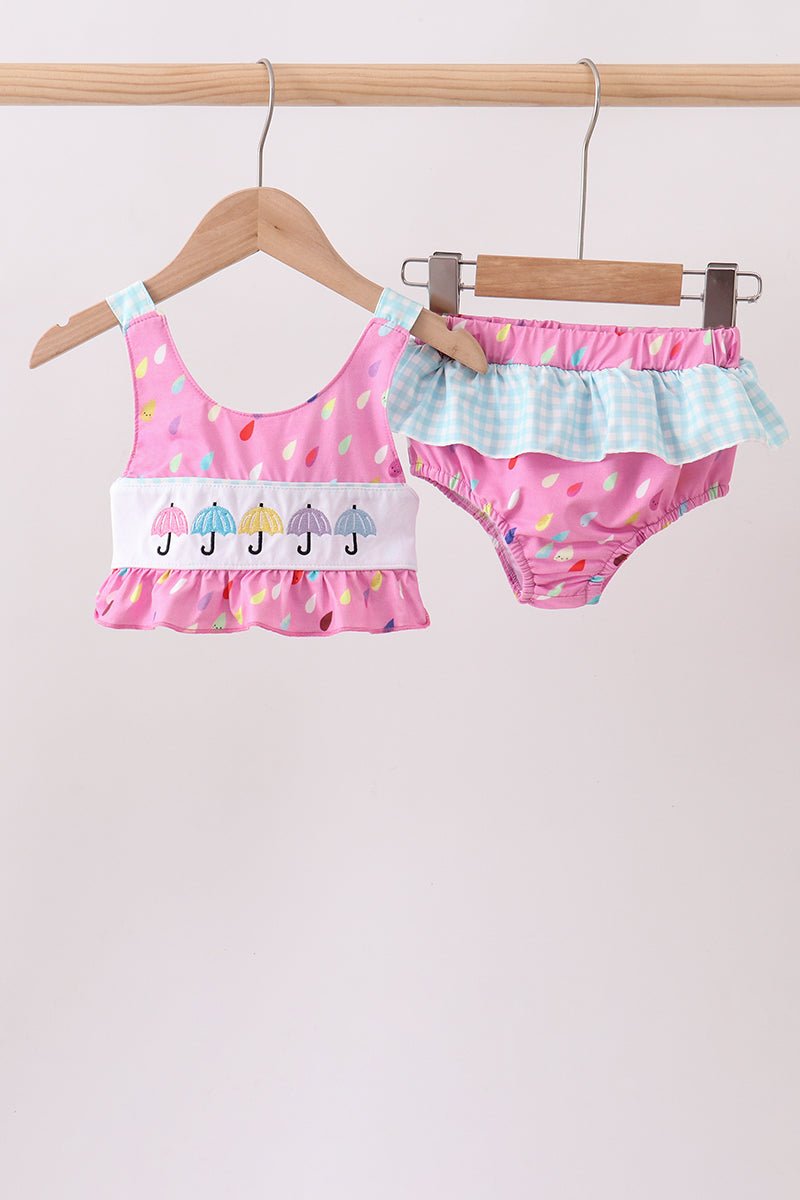 Hot Pink Umbrella Embroidered UPF Swim Set - Abbies Place