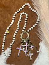 Load image into Gallery viewer, Pearl Necklace with Multi Cross Dangles
