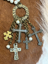 Load image into Gallery viewer, Pearl Necklace with Multi Cross Dangles
