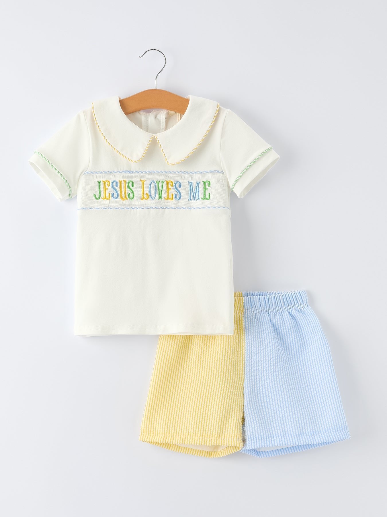 "Jesus Loves Me "Embroidered Toddler Boys'Set - Abbies Place