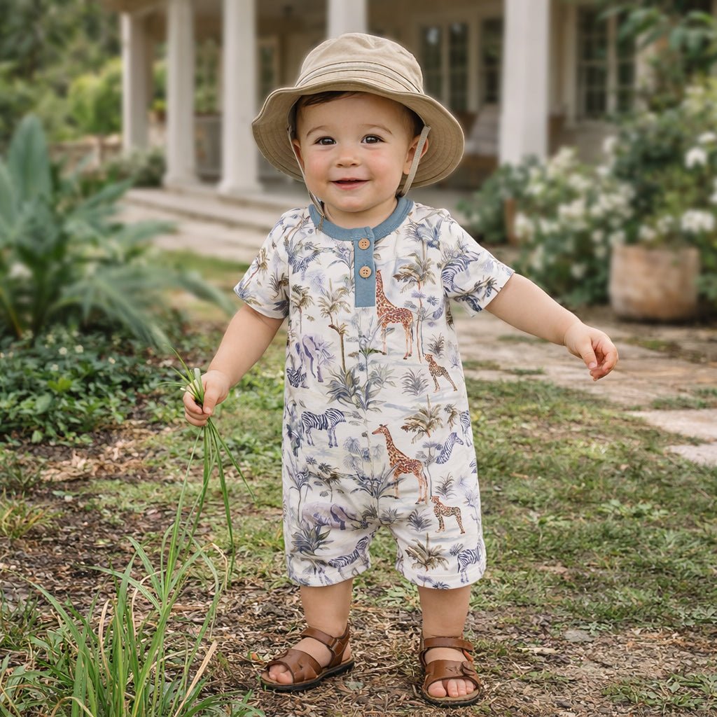 Jungle Safari Bamboo Baby Boy Shorty Romper - Abbies Place