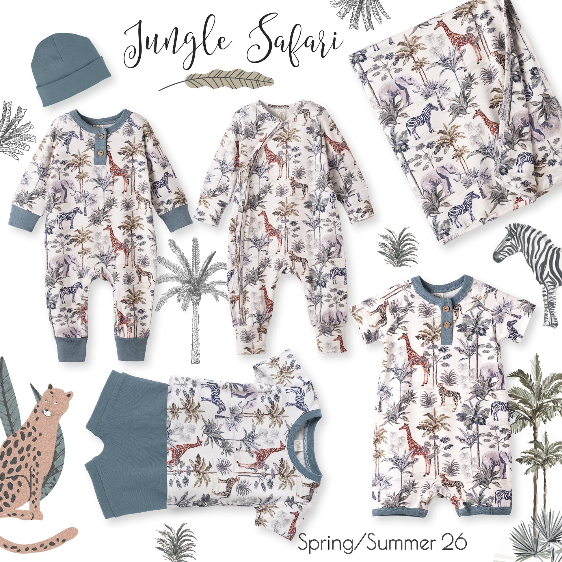 Jungle Safari Bamboo Henley Romper for Baby Boys - Abbies Place
