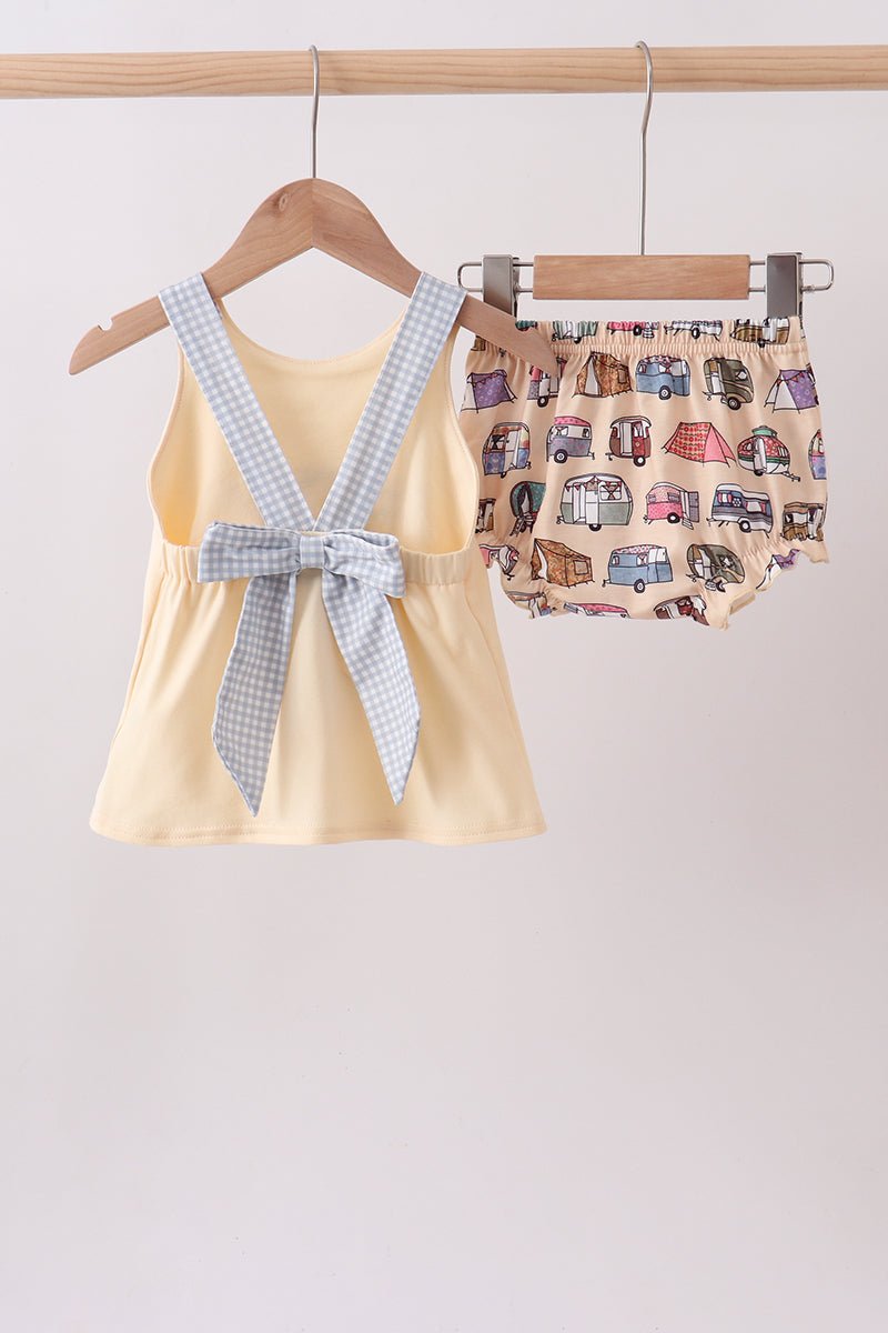 Khaki camper applique bow bloomer set - Abbies Place