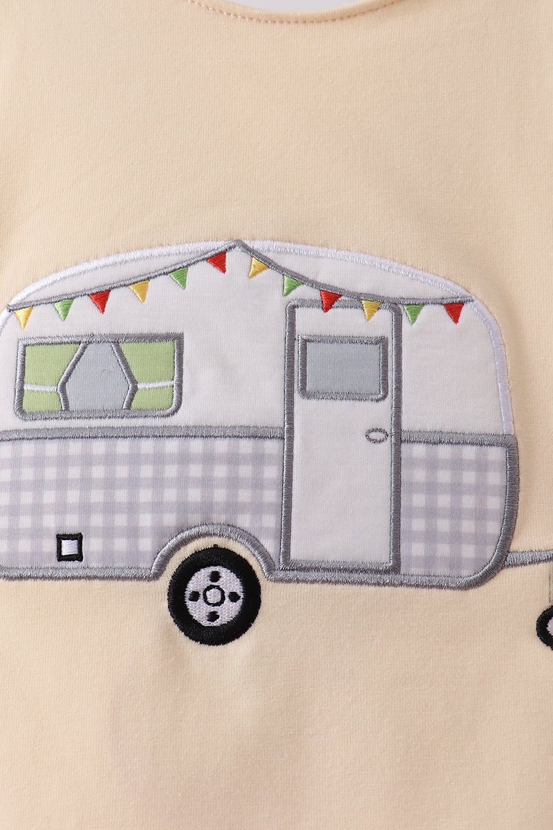 Khaki camper applique bow bloomer set - Abbies Place