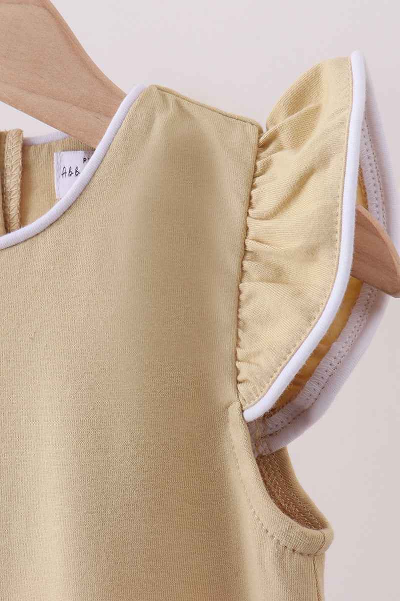 Khaki flutter sleeve scalloped top - Abbies Place