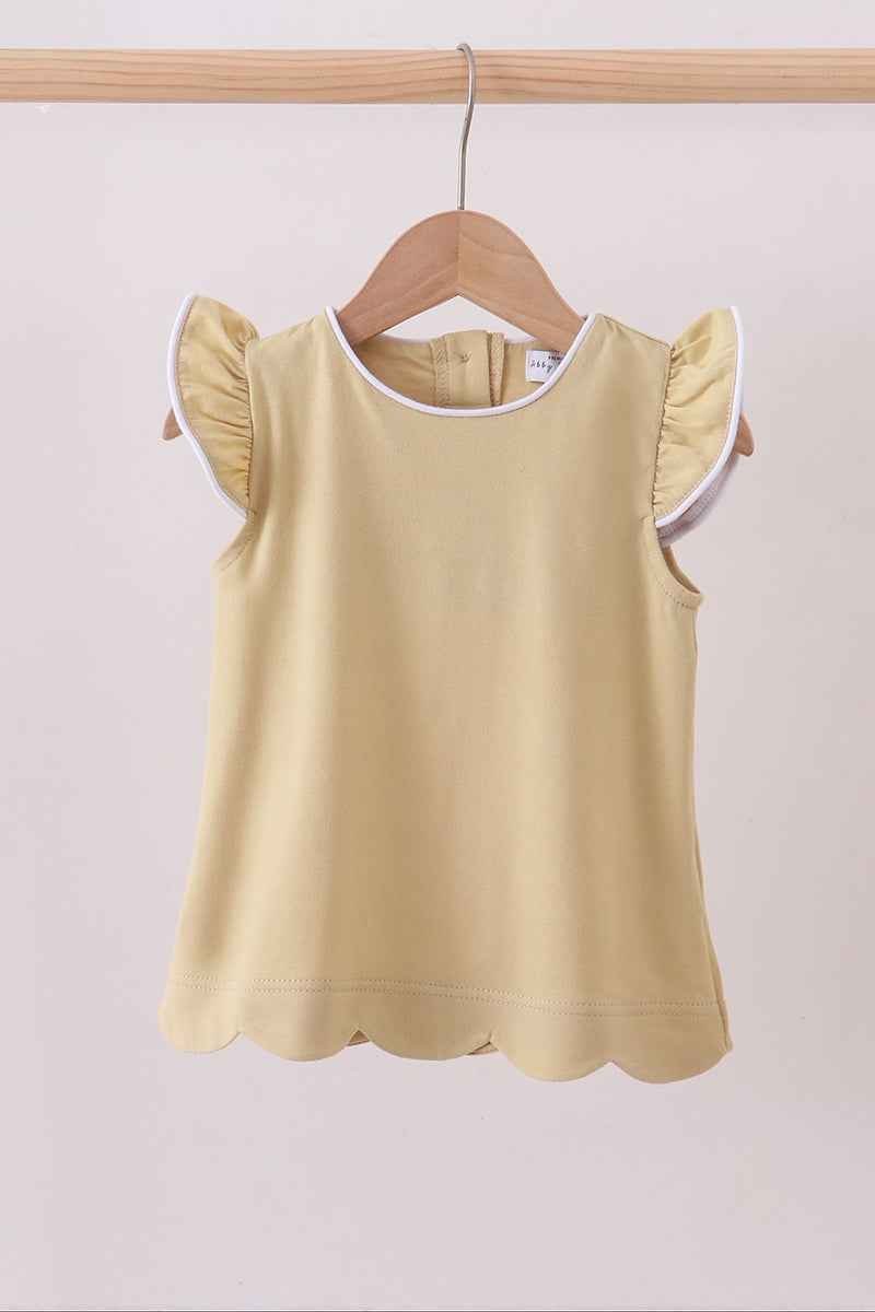 Khaki flutter sleeve scalloped top - Abbies Place