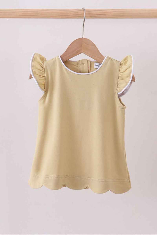 Khaki flutter sleeve scalloped top - Abbies Place