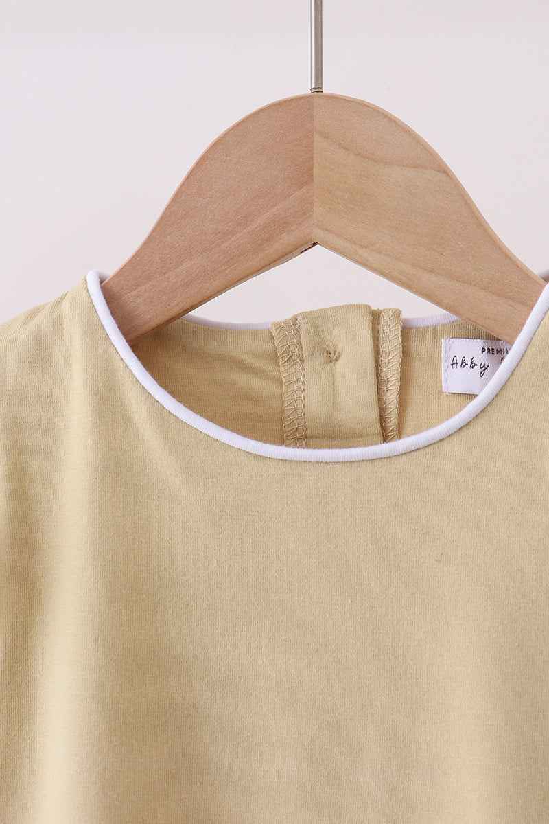 Khaki flutter sleeve scalloped top - Abbies Place