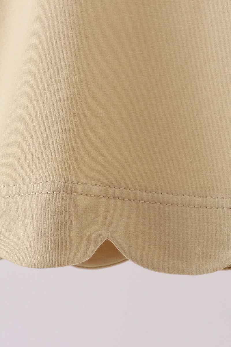 Khaki flutter sleeve scalloped top - Abbies Place