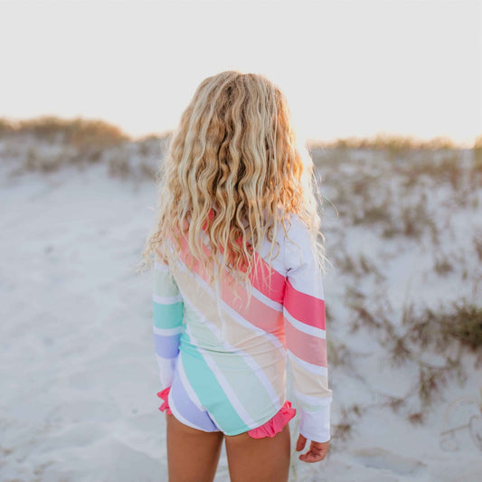 Lainey Zip Rash Pastel Stripe Swimsuit - Abbies Place