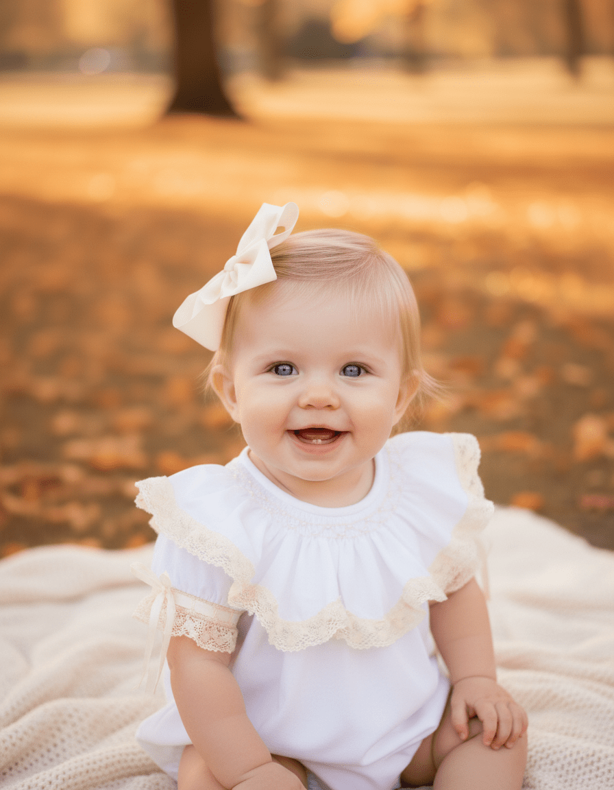 Lancaster Beaded Bishop Collar White Sleeved Girls' Heirloom Bubble - Abbies Place