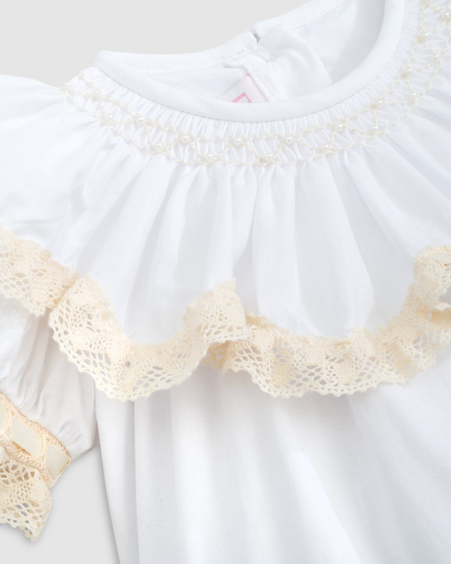 Lancaster Beaded Bishop Collar White Sleeved Girls' Heirloom Bubble - Abbies Place