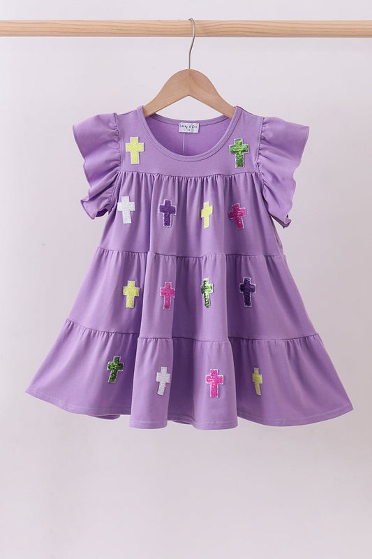 Lavender cross sequin tiered dress - Abbies Place
