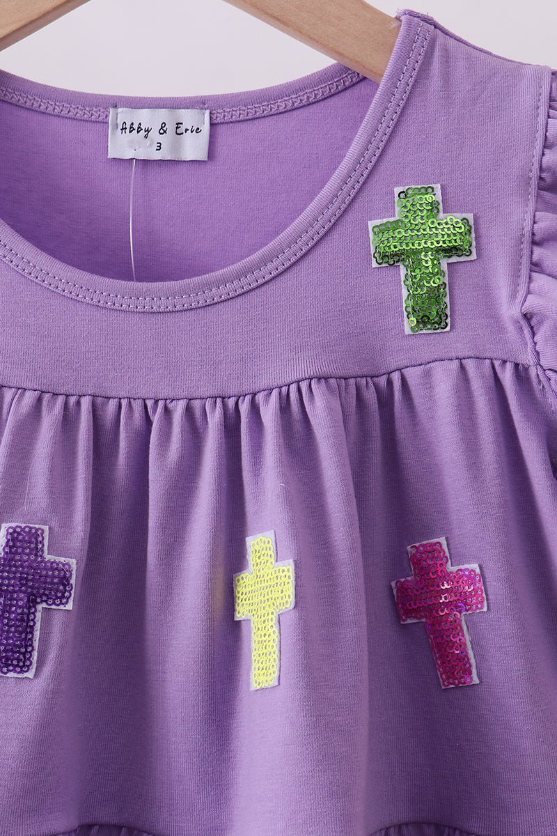 Lavender cross sequin tiered dress - Abbies Place