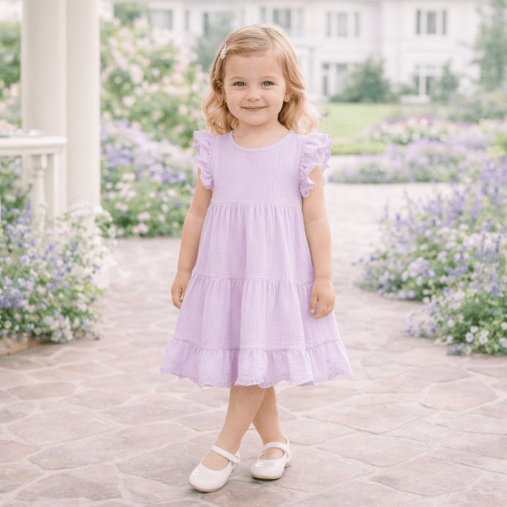 Lavender Eyelet Flutter Sleeve Gauze Easter Dress - Abbies Place