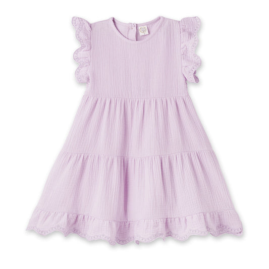 Lavender Eyelet Flutter Sleeve Gauze Easter Dress - Abbies Place