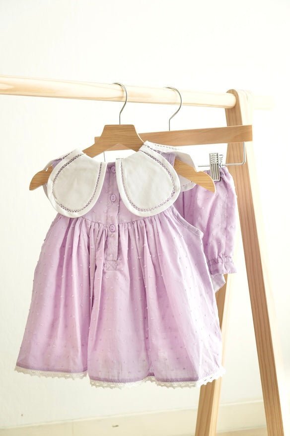 Lavender floral bow embroidery swiss dot girl bloomer set - Abbies Place