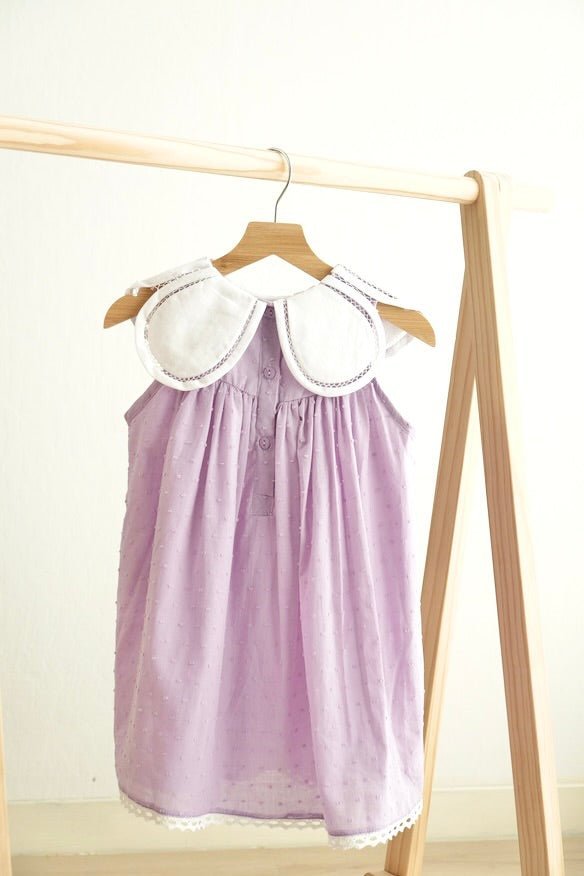 Lavender floral bow embroidery swiss dot girl dress - Abbies Place