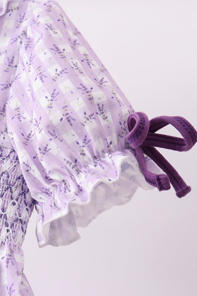 Lavender floral smocked ruffle bloomer set - Abbies Place