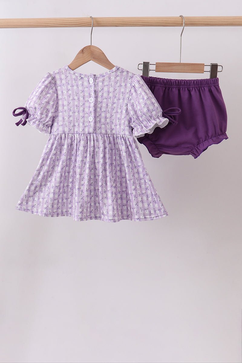 Lavender floral smocked ruffle bloomer set - Abbies Place
