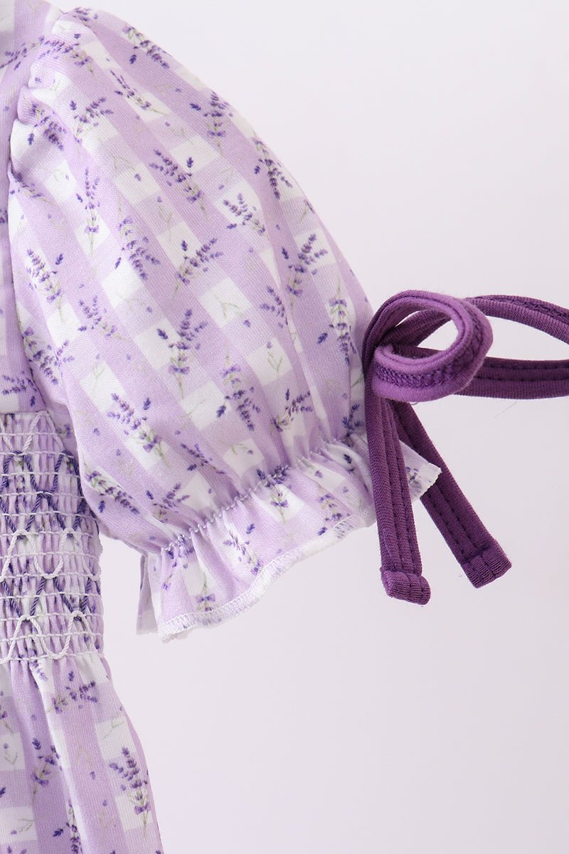 Lavender floral smocked ruffle bubble - Abbies Place