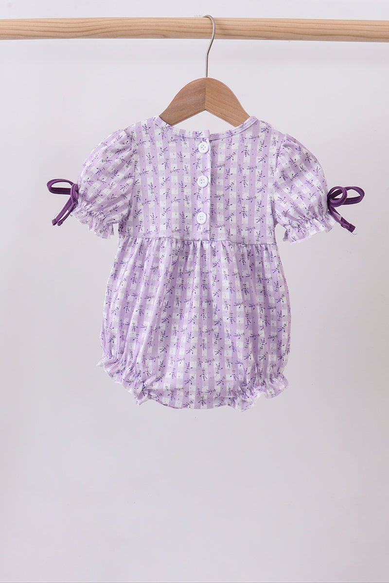 Lavender floral smocked ruffle bubble - Abbies Place