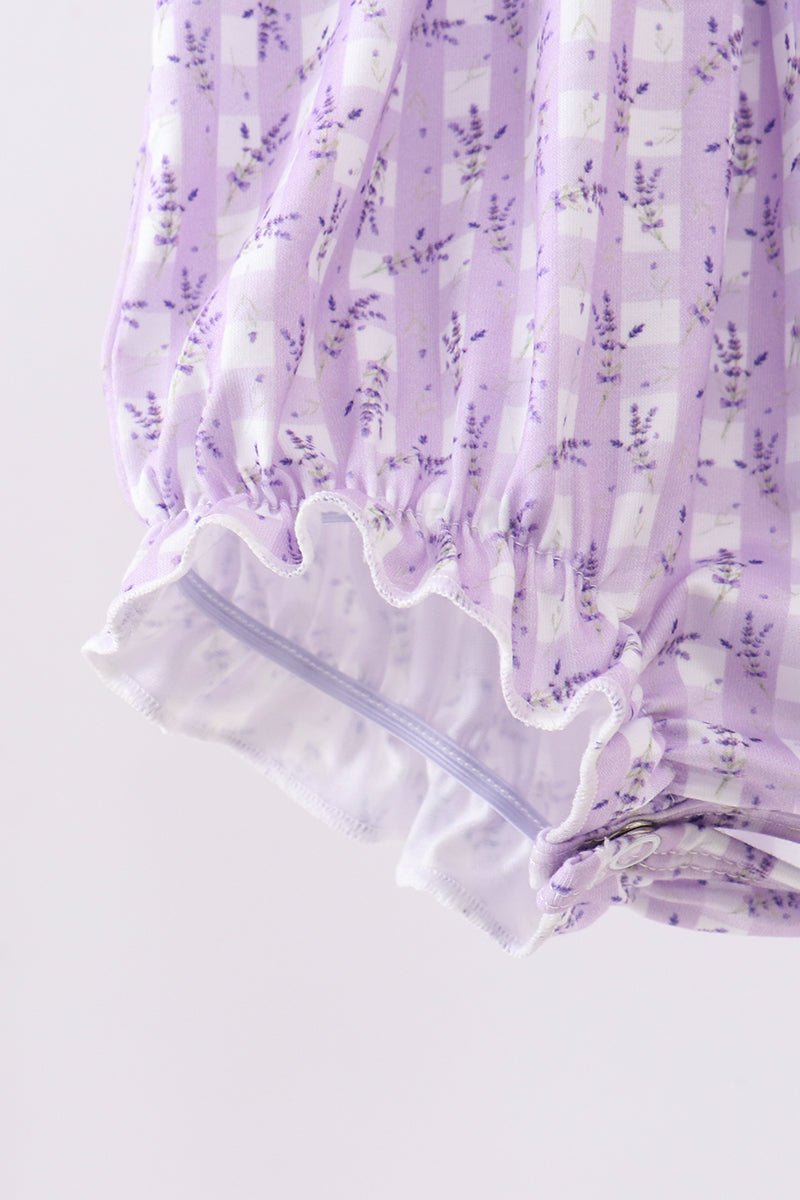 Lavender floral smocked ruffle bubble - Abbies Place