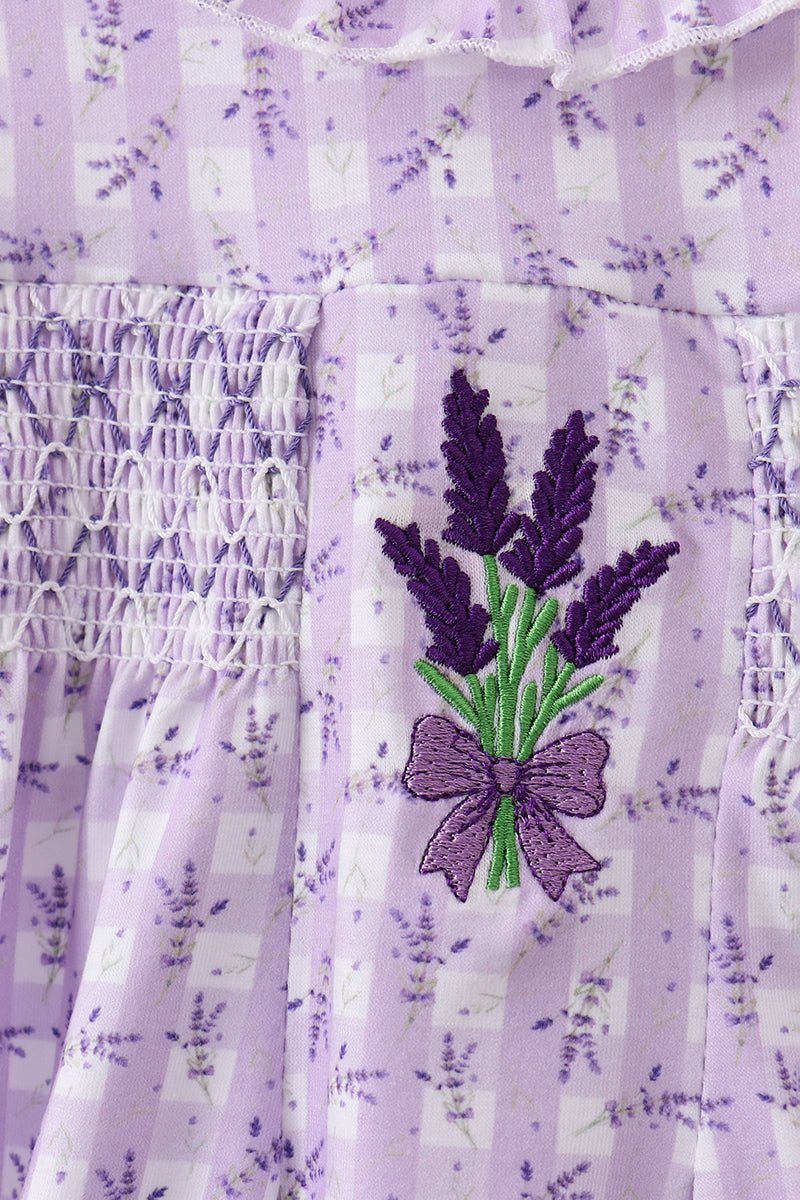 Lavender floral smocked ruffle bubble - Abbies Place