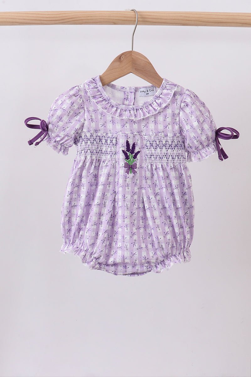 Lavender floral smocked ruffle bubble - Abbies Place
