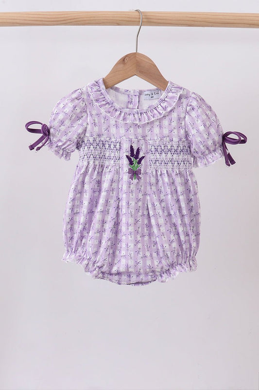 Lavender floral smocked ruffle bubble - Abbies Place