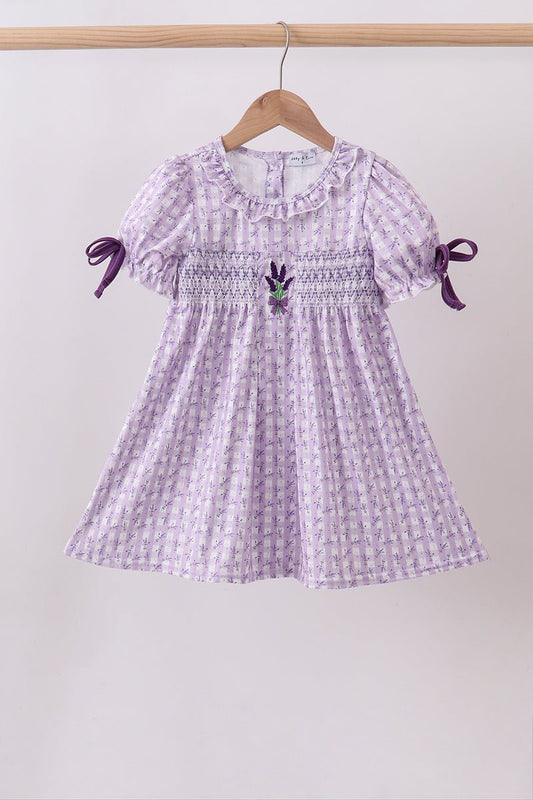 Lavender floral smocked ruffle dress - Abbies Place