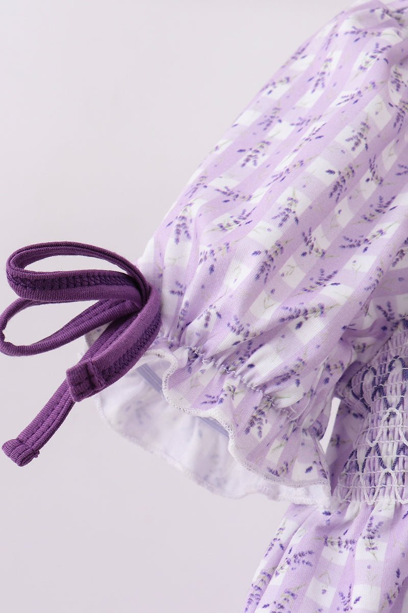 Lavender floral smocked ruffle dress - Abbies Place