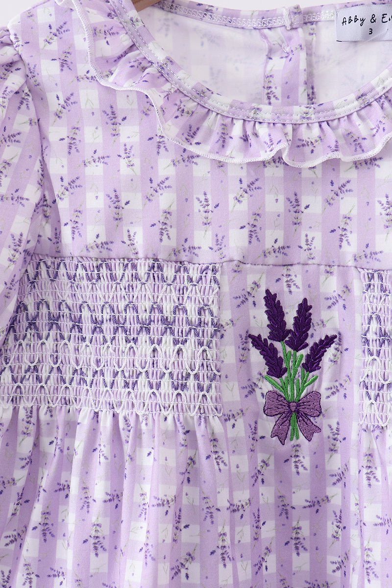 Lavender floral smocked ruffle shorts set - Abbies Place