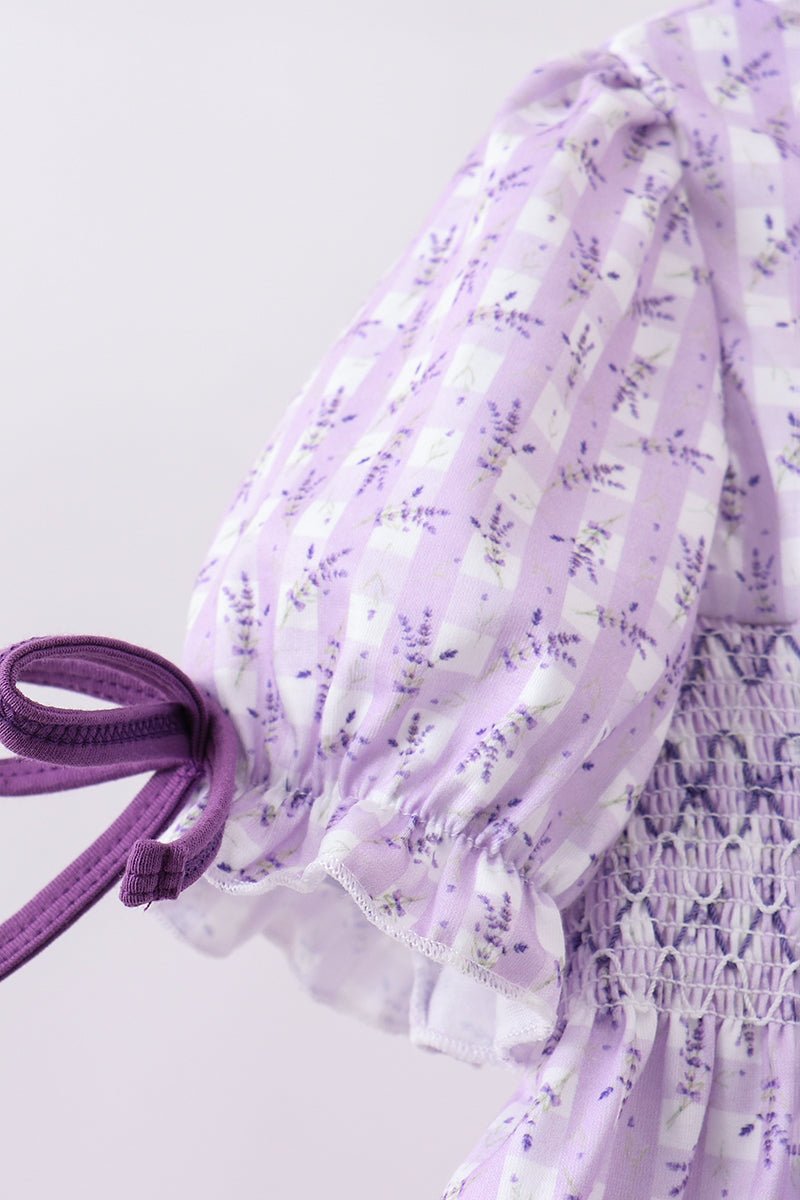 Lavender floral smocked ruffle shorts set - Abbies Place