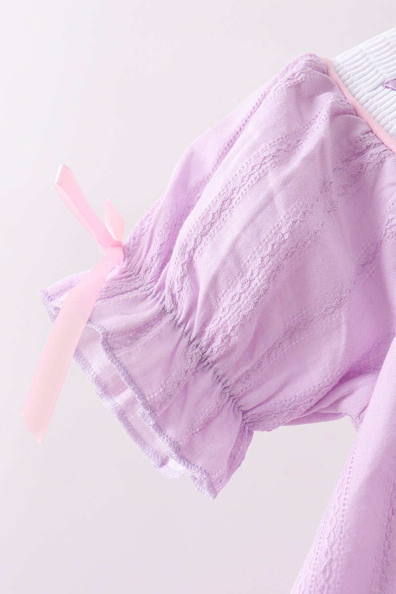Lavender Smocked Embroidered Bow Jacquard Bloomer Set - Abbies Place