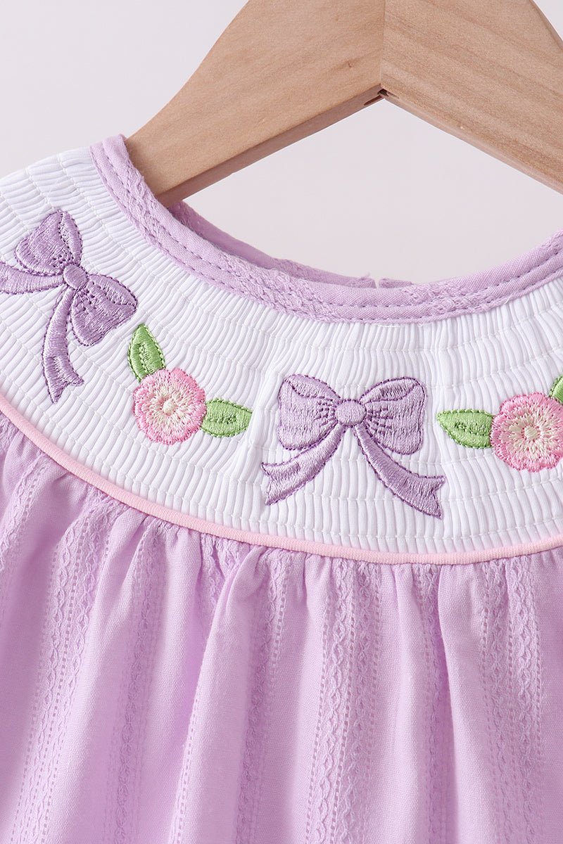 Lavender Smocked Embroidered Bow Jacquard Bloomer Set - Abbies Place